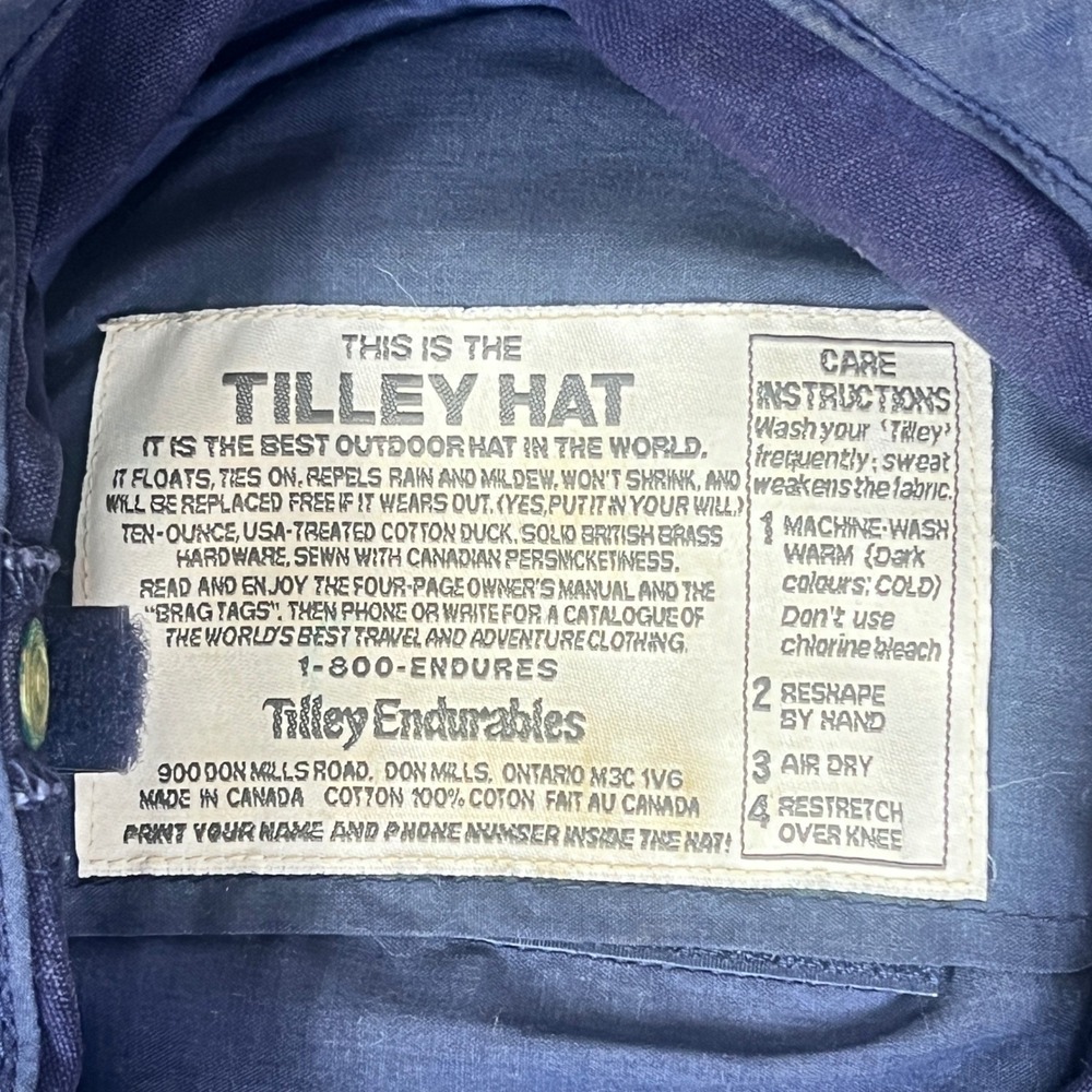 Tilley Endurables Cotton Duck Hat Mens 7 5/8 Wide Brim Snap Up Navy Blue - Picture 9 of 14